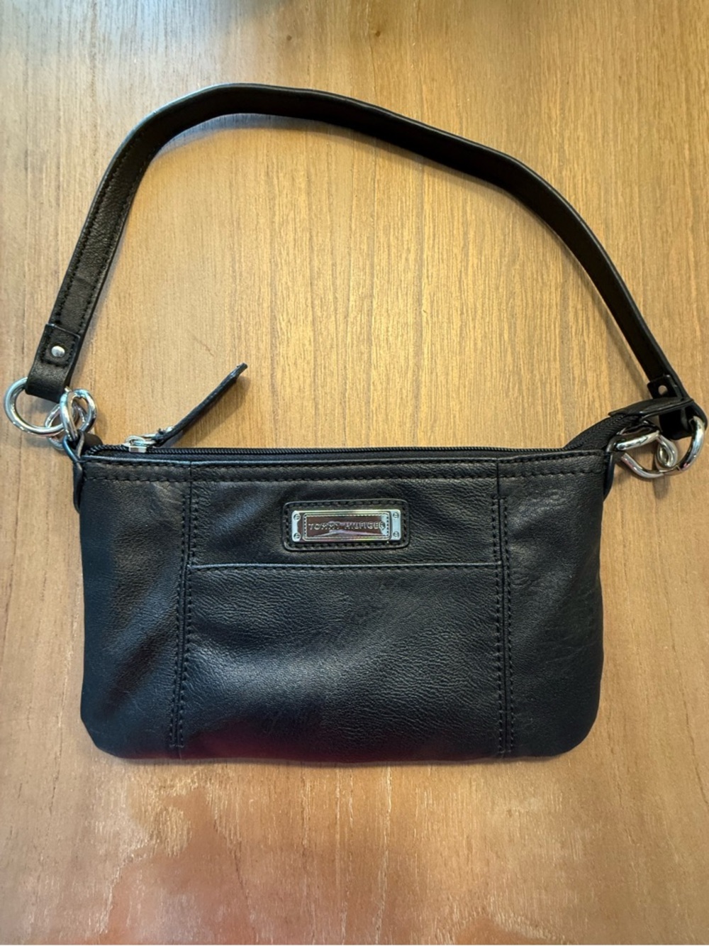 Tommy Hilfiger Soft Black Leather Small Purse Clutch w/ Front Pocket 5 1/2”x 9”